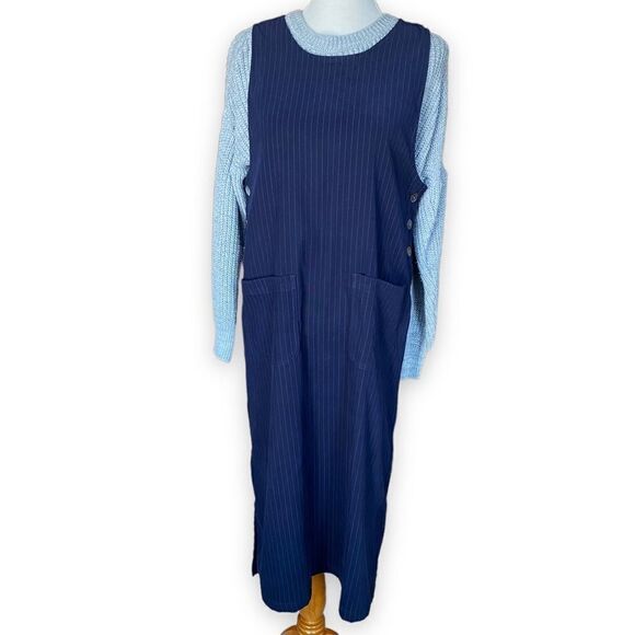 Vintage Pinafore Modest Erika Studios Navy Blue Sleeveless Maxi Dress - Picture 7 of 8